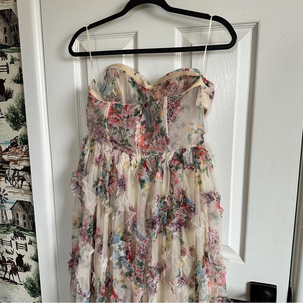 Floral Strapless Maxi Dress in Cream with Pastel Bouquet Print - Picture 5 of 5